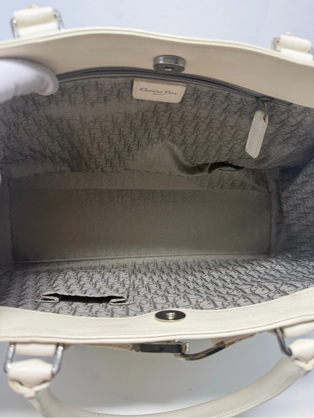 Dior White Leather Top-Handle Tote with Silver Hardware